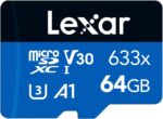 کارت Micro SD Lexar 633x 64GB، کارت حافظه microSDXC UHS-I، آداپتور SD W/O، کارت حافظه microSD تا 100 مگابایت بر ثانیه خواندن، A1، کلاس 10، U3، V30، کارت TF برای گوشی‌های هوشمند/تبلت‌ها/دوربین‌های IP (LMS063B3)