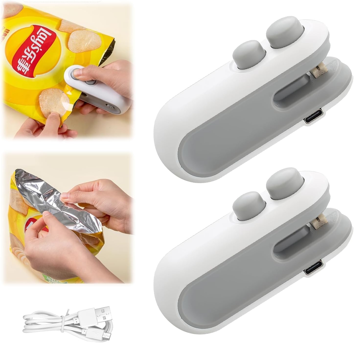دستگاه پرس مینی وکیوم قابل حمل، 2 در 1 USB قابل شارژ با آب بندی و برش حرارتی مغناطیسی برای خانه، آشپزخانه، غذا، تنقلات، چیپس، ذخیره سازی تازه، سیلر کیسه های پلاستیکی (چند رنگ)