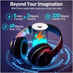 هدفون بلوتوث روی گوش، هدفون بی‌سیم تاشو 40 ساعته با حالت‌های 6EQ، هدفون با میکروفون داخلی، هدست بی‌سیم و سیمی Hi-Fi استریو، FM/TF برای موبایل/کامپیوتر/تلویزیون (مشکی) - Image 3