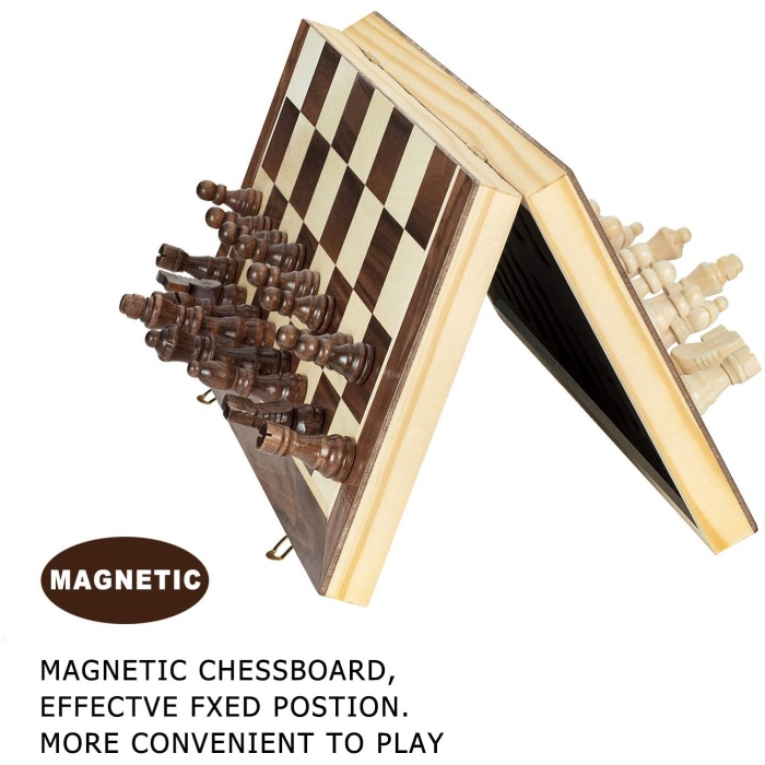 ست شطرنج چوبی مغناطیسی 15 اینچی Amerous - 2 ملکه اضافی - تخته تاشو، ست بازی تخته شطرنج مسافرتی قابل حمل دست ساز با اسلات ذخیره سازی قطعات بازی - ست شطرنج مبتدی برای کودکان و بزرگسالان - Image 4