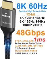 کابل HDMI 10K 8K 4K 48 گیگابیت بر ثانیه 2M، کابل HDMI® فوق‌العاده پرسرعت 4K 240 هرتز 144 هرتز 8K 60 هرتز 0.01 میلی‌ثانیه HDR10+ ARC eARC HDCP2.3 Netflix Roku تلویزیون مانیتور PC پروژکتور 4 پروژکتور PS5 - Image 3