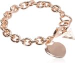 GUESS "Basic G Logo Heart Link دستبند، یک سایز، یک سایز، رنگ نقره ای