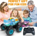 Monster Truck Toys - کامیون هیولا با کنترل از راه دور با نور و موسیقی، اسباب بازی دایناسور برای کودکان، کامیون RC در مقیاس 1:20 با چرخش و رانش 360 درجه، ماشین کنترل از راه دور برای پسران 4-7 (آبی آسمان) - Image 3