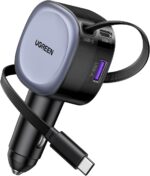 شارژر ماشین جمع شونده 75 واتی UGREEN با کابل USB C داخلی 60 واتی 75 سانتی متری، شارژر ماشین نوع C شارژر سریع شارژر 3 پورت آداپتور شارژ تلفن خودرو، برای آیفون 17 سری، مک بوک پرو/ایر، سامسونگ S25 اولترا