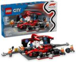 LEGO City F1 Pit Stop & Pit Crew with Ferrari Car Toy - ست فرمول 1 شامل. یک مینی فیگور راننده، 4 مکانیک، لاستیک یدکی و تفنگ چرخ - اسباب بازی های ساختمانی برای پسران و دختران 6 سال به بالا - 60443