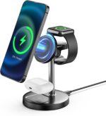 شارژر بی‌سیم XXZU 3 در 1 سازگار برای Magsafe، پایه شارژر بی‌سیم مغناطیسی قابل حمل سریع 15 واتی سازگار برای iPhone 17 16 15 14 13 Pro Max Plus/Apple Watch Series/Airpods