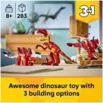 LEGO Creator 3in1 Fierce Dinosaur Toy - ساخت فیگورهای دینو Velociraptor، Stegosaurus یا Pterosaur با اسکلت و عناصر تیز دندان - ایده جالب هدیه تولد برای پسران و دختران 8 ساله - 31379 - Image 2