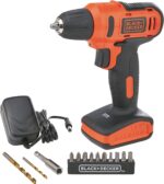 درایور شارژی Black & Decker 12V 1.5Ah 900 RPM با 13 تکه بیت در کیت باکس برای سوراخ کاری و بست، نارنجی/مشکی، LD12SP-B5، 2 سال گارانتی