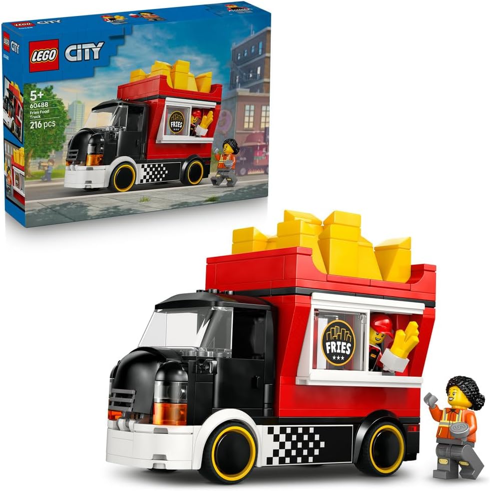 LEGO City Fries Food Truck Toy - کیت مدل وسیله نقلیه با فروشگاه قابل جابجایی، 2 مینی فیگور و لوازم جانبی غذای Play - ایده هدیه تولد برای پسران 5 سال به بالا - 60488