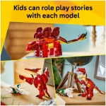 LEGO Creator 3in1 Fierce Dinosaur Toy - ساخت فیگورهای دینو Velociraptor، Stegosaurus یا Pterosaur با اسکلت و عناصر تیز دندان - ایده جالب هدیه تولد برای پسران و دختران 8 ساله - 31379 - Image 3