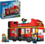 اسباب بازی اتوبوس گشت و گذار دو طبقه قرمز LEGO City، وسیله نقلیه قرمز برای پسران و دختران 7 ساله، مجموعه خلاقانه با 5 مینی فیگور شامل یک نوزاد و کالسکه، ایده هدیه تولد 60407