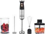 مخلوط کن دستی با موتور 1200 واتی DC Nutricook با لیوان 700 میلی لیتری، کاسه خردکن 500 میلی لیتری، تیغه های فولادی ضد زنگ، ویسک با سرعت متغیر 20 ترکیبی 4 در 1، خرد کن، همزن، کف، HB100ME، 2 سال گارانتی