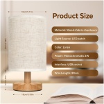 چراغ رومیزی کنار تخت Baytion، چراغ خواب گرم USB شارژی، چراغ خواب با آباژور کتانی و پایه چوبی برای اتاق خواب، اتاق کودک و اتاق نشیمن (سوئیچ دکمه ای؛ روشنایی ثابت) - Image 2