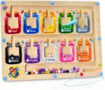 ماز مغناطیسی رنگی و عددی Apeso Montessori برای پسران و دختران 3 تا 5 ساله - تخته پازل چوبی کودک نوپا برای یادگیری، شمارش و توسعه مهارت های حرکتی ظریف