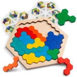 پازل شش گوش چوبی کوگام - پازل Shape Block Tangram Toy Geometry Logic IQ بازی STEM Montessori هدیه آموزشی برای همه سنین چالش