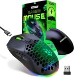 ماوس بی سیم G28 حالت دوگانه، موس کامپیوتر 2.4G + BT5.1 USB با قابلیت تنظیم 6 سطح 4800 DPI، 12 ماه گارانتی، دستگیره های ارگونومیک، 6 دکمه قابل حمل برای رایانه شخصی، کروم بوک، مک (مشکی، بی سیم)