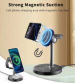 شارژر بی‌سیم XXZU 3 در 1 سازگار برای Magsafe، پایه شارژر بی‌سیم مغناطیسی قابل حمل سریع 15 واتی سازگار برای iPhone 17 16 15 14 13 Pro Max Plus/Apple Watch Series/Airpods - Image 2