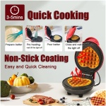 وافل ساز مینی وافل ساز قلب برقی توری نچسب 4 اینچی برای وافل دستگاه پنکیک ساز قابل حمل برای جوانان برای تمیز کردن آسان برای تهیه اسنک تخم مرغ ساندویچی عالی است - Image 3