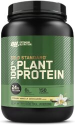 پودر پروتئین گیاهی 100% استاندارد طلایی Optimum Nutrition (ON)، بدون گلوتن، پروتئین گیاهی برای حمایت و ریکاوری عضلات با اسیدهای آمینه - وانیل خامه ای، 740 گرم، 20 وعده