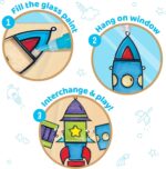 کیت Suncatcher Window Art Imagimake برای کودکان بالای 5 سال - موضوع موشک | فضانورد، مریخ نورد، طرح های فضایی | ست فعالیت نقاشی شیشه ای 16 تکه کیت کاردستی دخترانه و پسرانه | هدیه ماه رمضان و تولد - Image 3