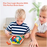 پازل شش گوش چوبی کوگام - پازل Shape Block Tangram Toy Geometry Logic IQ بازی STEM Montessori هدیه آموزشی برای همه سنین چالش - Image 2