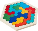 پازل شش گوش چوبی کوگام - پازل Shape Block Tangram Toy Geometry Logic IQ بازی STEM Montessori هدیه آموزشی برای همه سنین چالش - Image 4