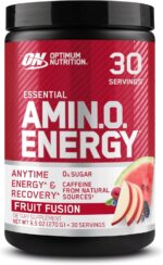 انرژی آمینه Optimum Nutrition (ON) - قبل از تمرین با چای سبز، Bcaa، اسیدهای آمینه، کتو دوستانه، عصاره قهوه سبز، 0 گرم شکر، پودر انرژی هر زمان - فیوژن میوه، 270 گرم، 30 وعده