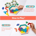 پازل شش گوش چوبی کوگام - پازل Shape Block Tangram Toy Geometry Logic IQ بازی STEM Montessori هدیه آموزشی برای همه سنین چالش - Image 3