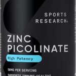 زینک پیکولینات اسپورتس ریسرچ (Sports Research) ۵۰ میلی‌گرم با روغن نارگیل ارگانیک – مکمل زینک با جذب بالا برای حمایت از سیستم ایمنی، ۶۰ سافت‌ژل