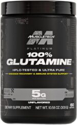 گلوتامین ۱۰۰٪ پلاتینیوم ماسل‌تک (MuscleTech Platinum Glutamine) – پودر ال-گلوتامین بدون طعم برای ریکاوری عضلات، ۳۰۰ گرم، ۶۰ سروینگ