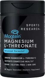 کپسول منیزیم ال-ترئونات اسپورتس ریسرچ (Sports Research Magtein®) – ۲۰۰۰ میلی‌گرم برای حمایت از حافظه، تمرکز، سلامت مغز، خواب و خلق‌وخو، ۹۰ کپسول