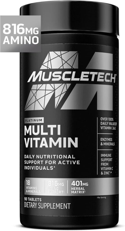 مولتی‌ویتامین پلاتینیوم ماسل‌تک (MuscleTech Platinum Multivitamin) – حاوی ۱۸ ویتامین و ماده معدنی برای حمایت از سیستم ایمنی و سلامت روزانه، ۹۰ کپسول