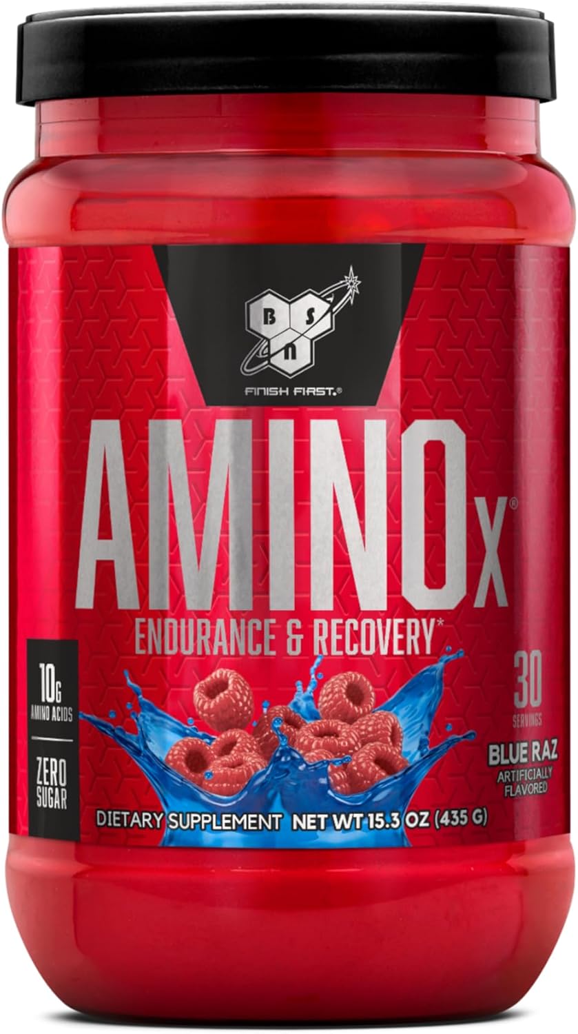 71yVp2sb8lL._AC_SL1500_ مکمل آمینواسید BSN AMINOx® با طعم تمشک آبی – پودر آمینواسید فوری برای افزایش استقامت و ریکاوری، ۴۳۵ گرم، ۳۰ سروینگ - Image 1