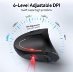 ماوس ارگونومیک TECKNET، ماوس عمودی بلوتوث بی سیم، ردیابی نوری 4800 DPI، 6 DPI قابل تنظیم، کلیک های آرام، 2.4 گیگاهرتز با گیرنده USB A، 6 دکمه، سازگاری گسترده (تک حالت) - Image 3