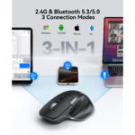 ماوس بی‌سیم TECKNET، ماوس بلوتوث (BT5.3/5.0 و 2.4G) ماوس اپتیکال ارگونومیک قابل شارژ با 6 DPI قابل تنظیم، اسکرول جانبی، کلیک‌های بی‌صدا، گیرنده USB A، 7 دکمه، سازگاری گسترده - مشکی - Image 2
