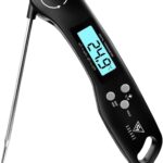 دماسنج گوشت دیجیتال DOQAUS، دماسنج غذای خواندن فوری با صفحه نمایش LCD نور پس زمینه، پروب بلند تاشو و روشن/خاموش خودکار، کاوشگر دماسنج گوشت برای آشپزخانه، باربیکیو، آب، شیر، پخت و پز غذا (مشکی)