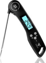 دماسنج گوشت دیجیتال DOQAUS، دماسنج غذای خواندن فوری با صفحه نمایش LCD نور پس زمینه، پروب بلند تاشو و روشن/خاموش خودکار، کاوشگر دماسنج گوشت برای آشپزخانه، باربیکیو، آب، شیر، پخت و پز غذا (مشکی)
