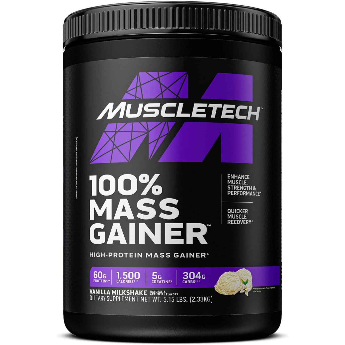 61aCiQfJAWL._AC_SL1500_ مس گینر ۱۰۰٪ ماسلتک (MuscleTech 100% Mass Gainer) با طعم میلکشیک وانیلی – ۲.۳۳ کیلوگرم - Image 1