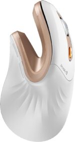 موس ارگونومیک ProtoArc مدل EM11 NL؛ موس عمودی بی‌سیم و قابل‌شارژ با قابلیت اتصال بلوتوث و فرکانس ۲.۴ گیگاهرتز، امکان اتصال همزمان به ۳ دستگاه (مناسب برای کامپیوتر و لپ‌تاپ)، سازگار با ویندوز و macOS، رنگ سفید-طلایی