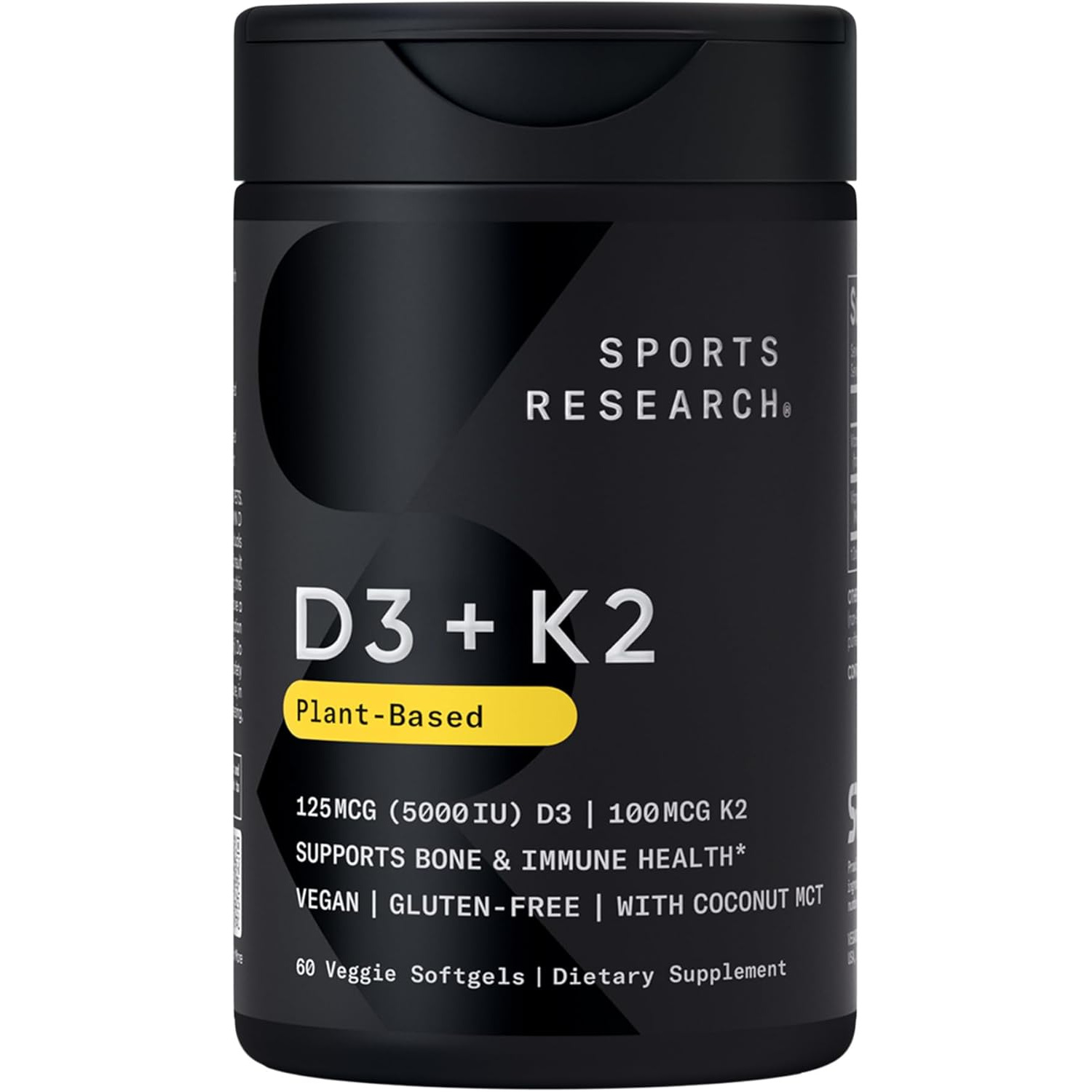 61uhxiVJqCL._AC_SL1500_ مکمل ویتامین D3 + K2 اسپورتس ریسرچ با روغن نارگیل ارگانیک – ۵۰۰۰ واحد ویتامین D3 و ۱۰۰ میکروگرم ویتامین K2 - Image 1
