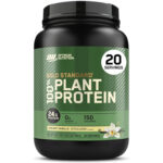 پودر پروتئین گیاهی 100% استاندارد طلایی Optimum Nutrition (ON)، بدون گلوتن، پروتئین گیاهی برای حمایت و ریکاوری عضلات با اسیدهای آمینه - وانیل خامه ای، 740 گرم، 20 وعده