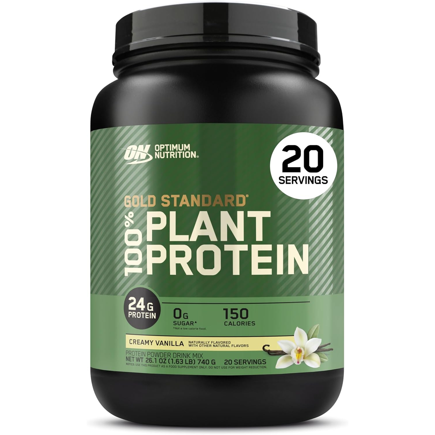 71LXetvcqyL._AC_SL1500_-1 پودر پروتئین گیاهی 100% استاندارد طلایی Optimum Nutrition (ON)، بدون گلوتن، پروتئین گیاهی برای حمایت و ریکاوری عضلات با اسیدهای آمینه - وانیل خامه ای، 740 گرم، 20 وعده - Image 1