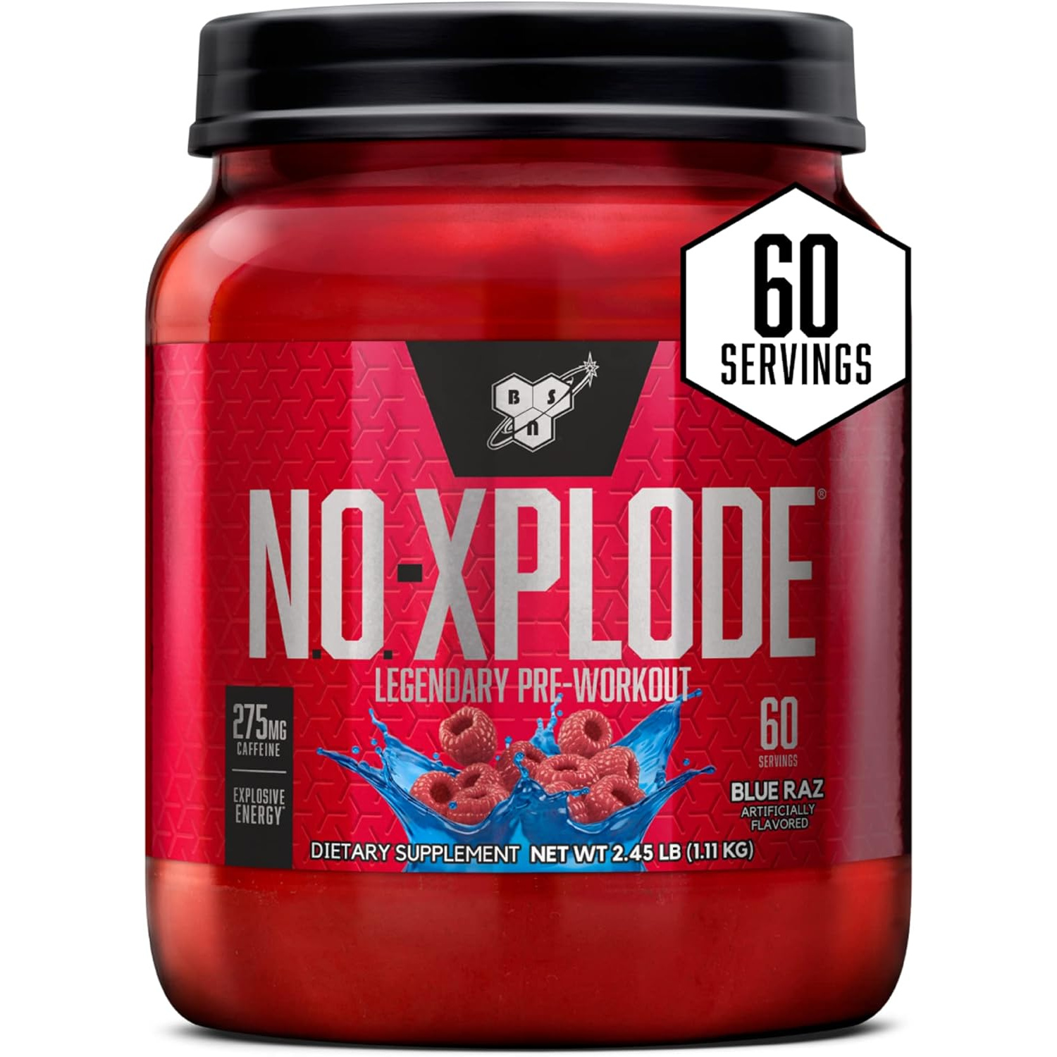 71TeU1N2a1L._AC_SL1500_ پریورکاوت BSN N.O.-XPLODE با طعم بلو رز (Blue Raz) – ۶۰ سروینگ - Image 1