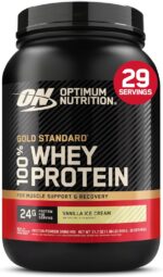 پروتئین وی گلد استاندارد ۱۰۰٪ اپتیموم نوتریشن (Optimum Nutrition Gold Standard 100% Whey) با طعم بستنی وانیلی – ۸۹۹ گرم، ۲۹ سروینگ