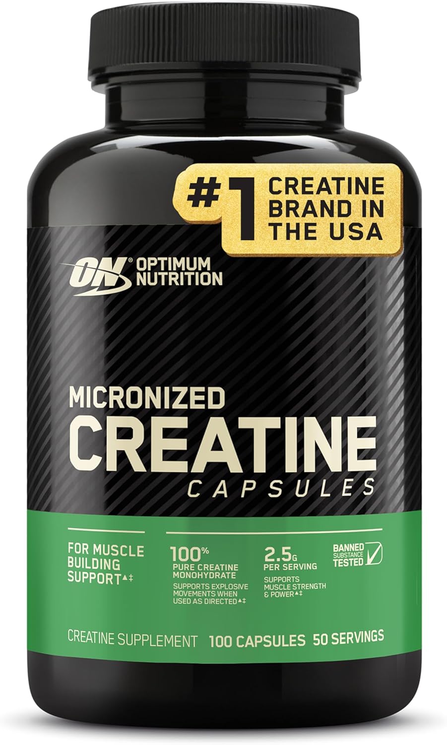 71qn07uU2LL._AC_SL1500_ کپسول کراتین مونوهیدرات میکرونیزه Optimum Nutrition، کتو دوستانه، 2500 میلی گرم، 100 کپسول - Image 1