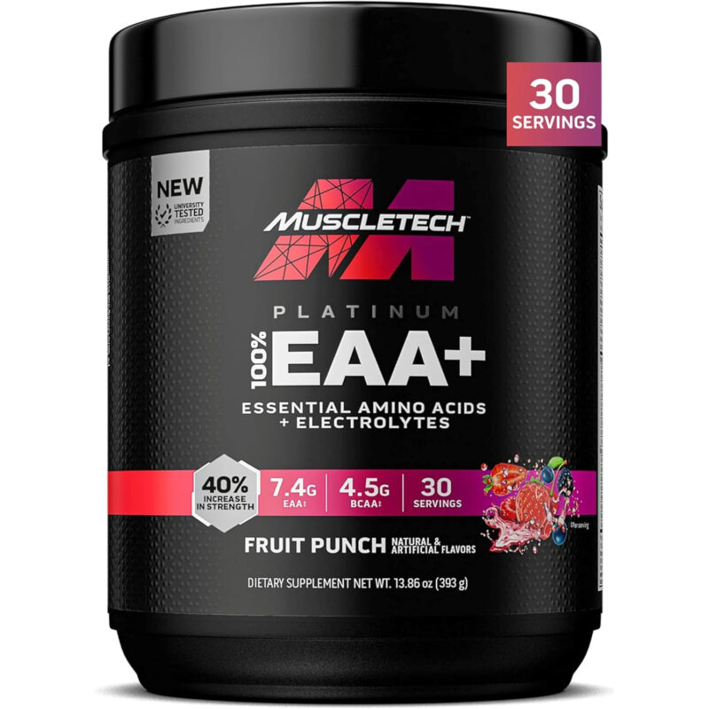 آمینو اسید ضروری پلاتینیوم MuscleTech 100% EAA+ با الکترولیت – طعم پانچ میوه، ۳۰ سروینگ