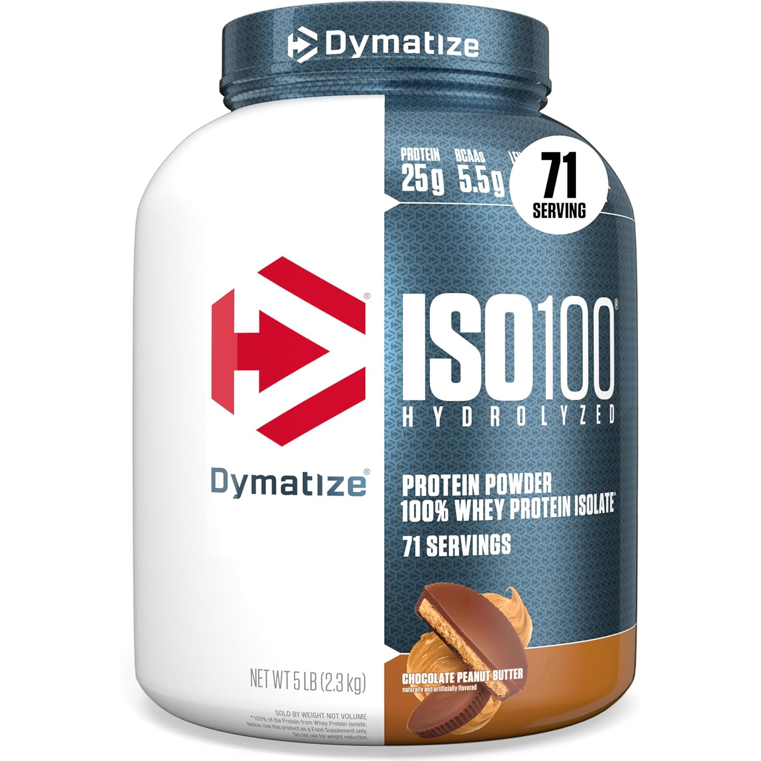81dnJsSGxfL._AC_SL1500_ پودر پروتئین Dymatize ISO100 با طعم شکلات و کره بادامزمینی (Chocolate Peanut Butter) – 2.3کیلوگرم، ۷۱ سروینگ - Image 1