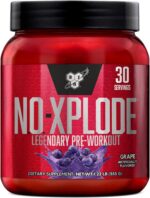 پری‌ورک‌اوت BSN N.O.-XPLODE با طعم انگور – مکمل افزایش انرژی، قدرت و عملکرد ورزشی، حاوی کراتین و بتا آلانین، ۵۵۵ گرم، ۳۰ سروینگ