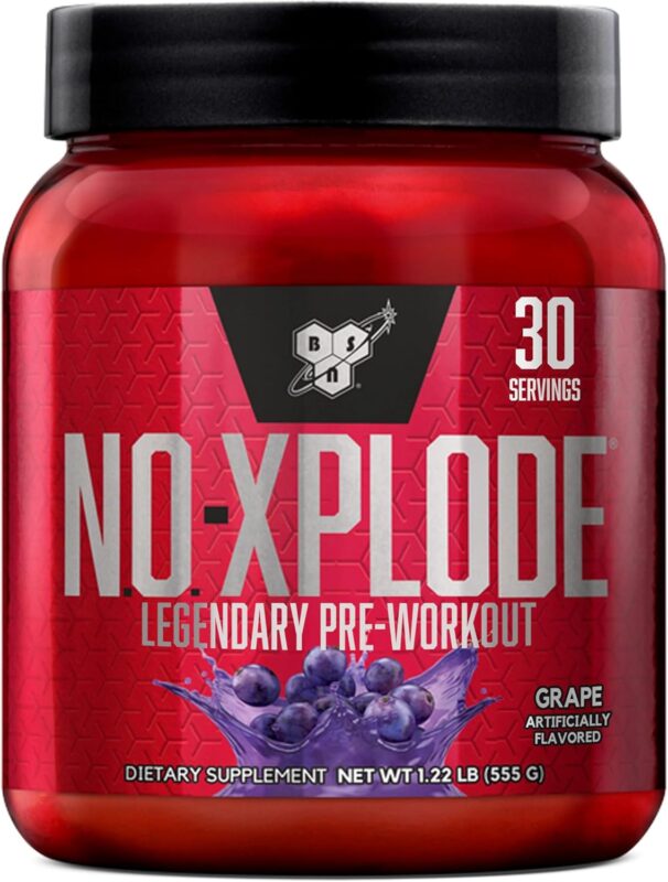 پری‌ورک‌اوت BSN N.O.-XPLODE با طعم انگور – مکمل افزایش انرژی، قدرت و عملکرد ورزشی، حاوی کراتین و بتا آلانین، ۵۵۵ گرم، ۳۰ سروینگ