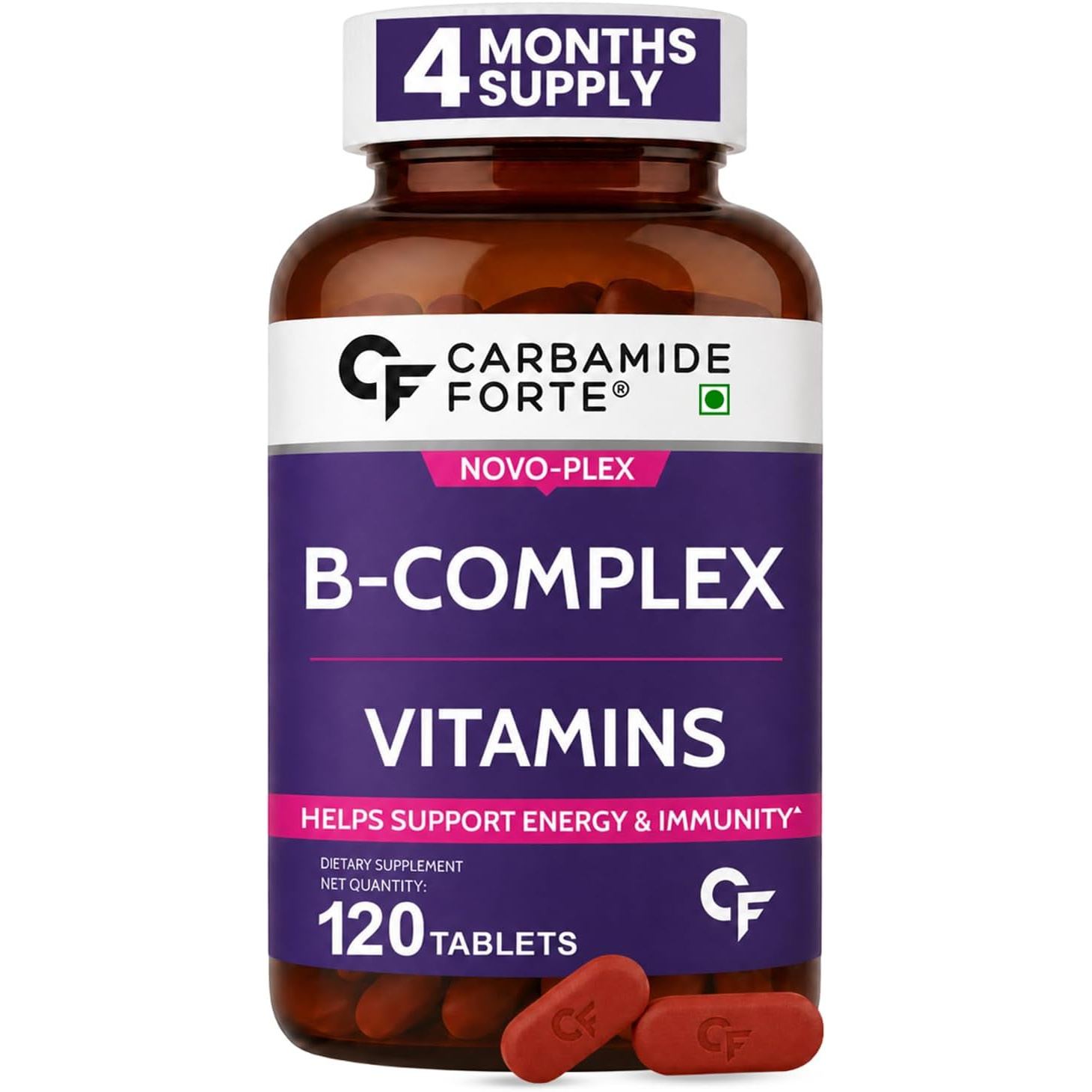 611rsBfh0NL._AC_SL1500_ مکمل ویتامین B کمپلکس Carbamide Forte – تأمین ۱۰۰٪ نیاز روزانه، ۱۲۰ قرص گیاهی - Image 1